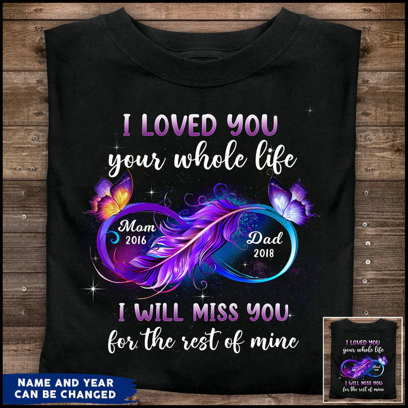 Personalized Memorial T-Shirt For Mom Or Dad In Heaven  You Will Be Remembered Leather Butterflies Custom Name Memorial Gifts Short Sleeve Tops Tee Shirt In Loving Memory Gifts For Christmas