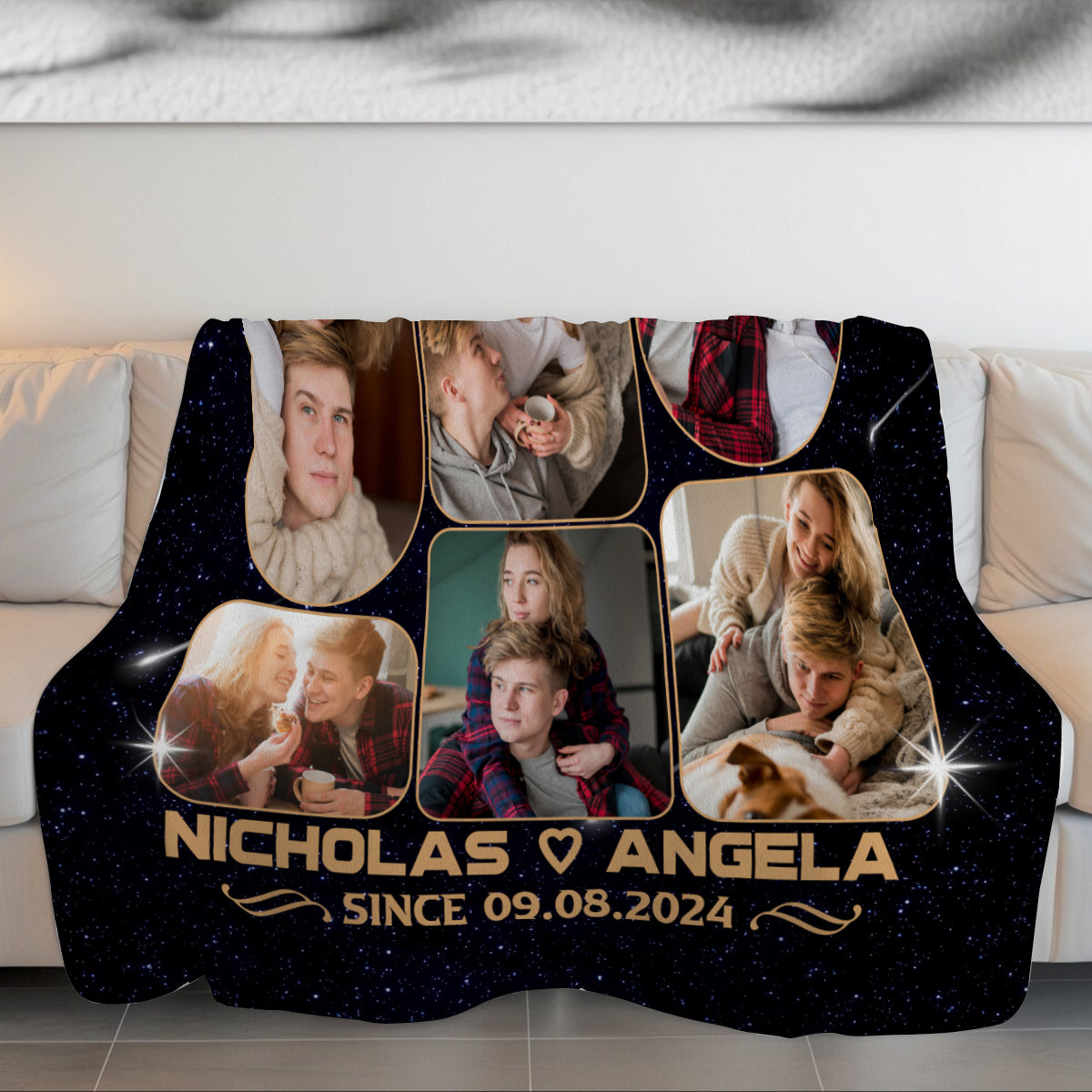 All Mine Photo Collage Blanket, Personalized Name And Year, Black With Multiple Couple Photos Gifts For Him Her Custom Fleece Sherpa Blanket, Gifts For Valentine Anniversary