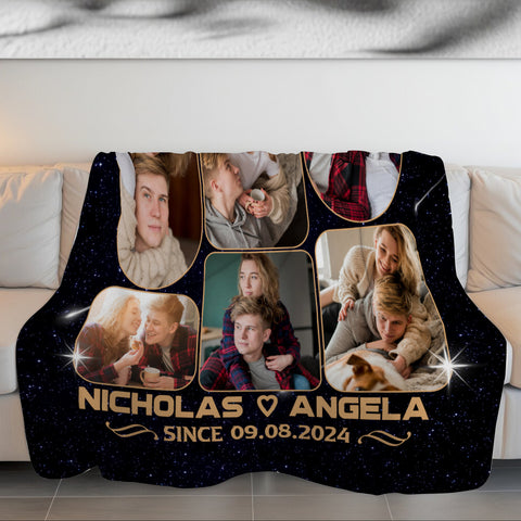 All Mine Photo Collage Blanket, Personalized Name And Year, Black With Multiple Couple Photos Gifts For Him Her Custom Fleece Sherpa Blanket, Gifts For Valentine Anniversary