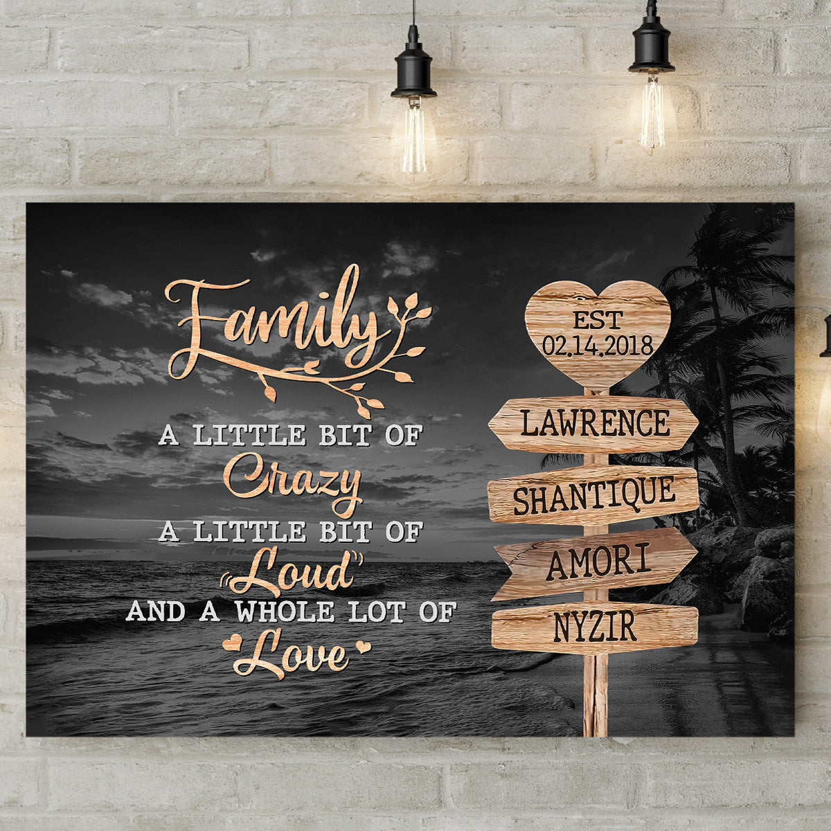 Unique Family Gifts, Family A Little Bit Of Crazy Heart Street Sign, Personalized Canvas Wall Art, Gifts For Parents, Poster Prints Home Decor, Family Wall Art, Gifts For Birthday Xmas