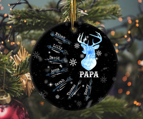 Personalized Christmas Ornament For Grandpa Papa Papaw From Grandkids Grandchild Gifts Ideas For Grandparents Papa's Hunting Deer Snowflakes Custom Name Tree Hanging Ornament On Christmas