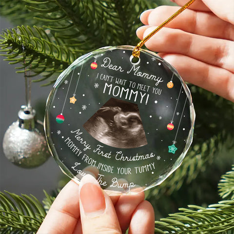 Dear Mommy Glass Ornament, “I Can’t Wait To Meet You Mommy!”, Merry First Christmas From Inside Your Tummy, Baby Bump Ultrasound Gift