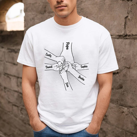 Gifts For Grandpa, Dad Papa Kids Hand In Hand Kids Holding Papa Dad's Hand, Personalized T-Shirt, Gifts For Granddad From Grandkids, Short Sleeve Tops Tee Shirt, Gifts For Father's Day