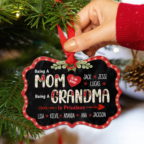 Mom Grandma Ornament, Being A Mom Is An Honor, Being A Grandma Is Priceless, Personalized Grandkids Names, Christmas Gift For Grandma