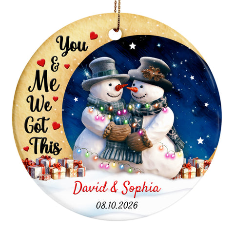 You & Me Cute Couple Crescent Moon, Custom Ceramic Christmas Ornament, Personalized Name Winter Family Theme, Tree Hanging Decor, Couple Keepsake, Personalized Christmas Ornament Gifts