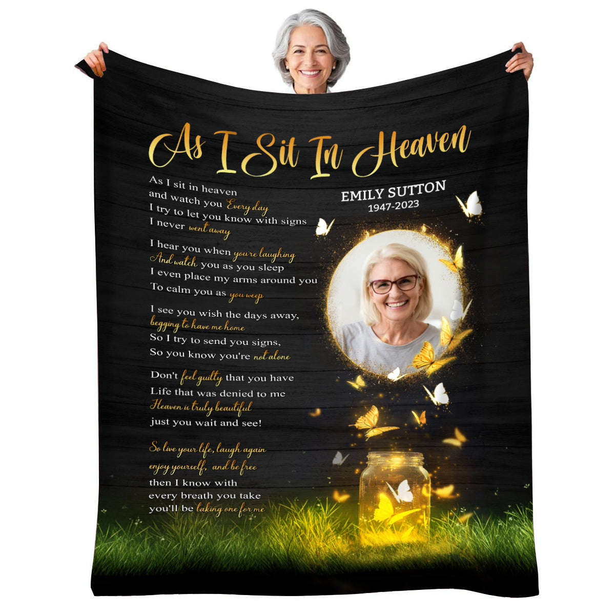 Sympathy Gifts, Personalized Blanket With Photo Comfort Message From Above, Photo Tribute Style, Memorial Words Of Peace And Comfort, Loss Of Mom Dad Blanket, Fleece Sherpa