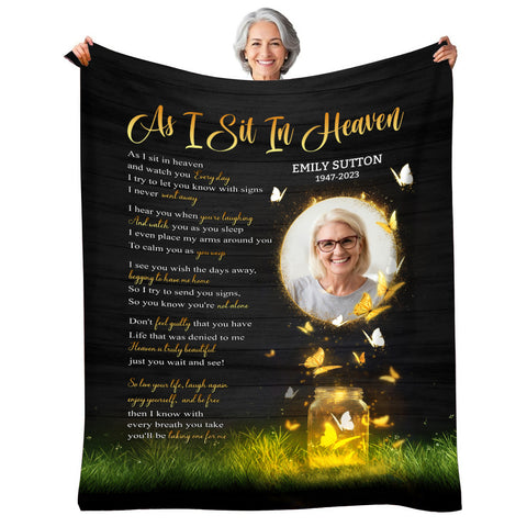 Sympathy Gifts, Personalized Blanket With Photo Comfort Message From Above, Photo Tribute Style, Memorial Words Of Peace And Comfort, Loss Of Mom Dad Blanket, Fleece Sherpa