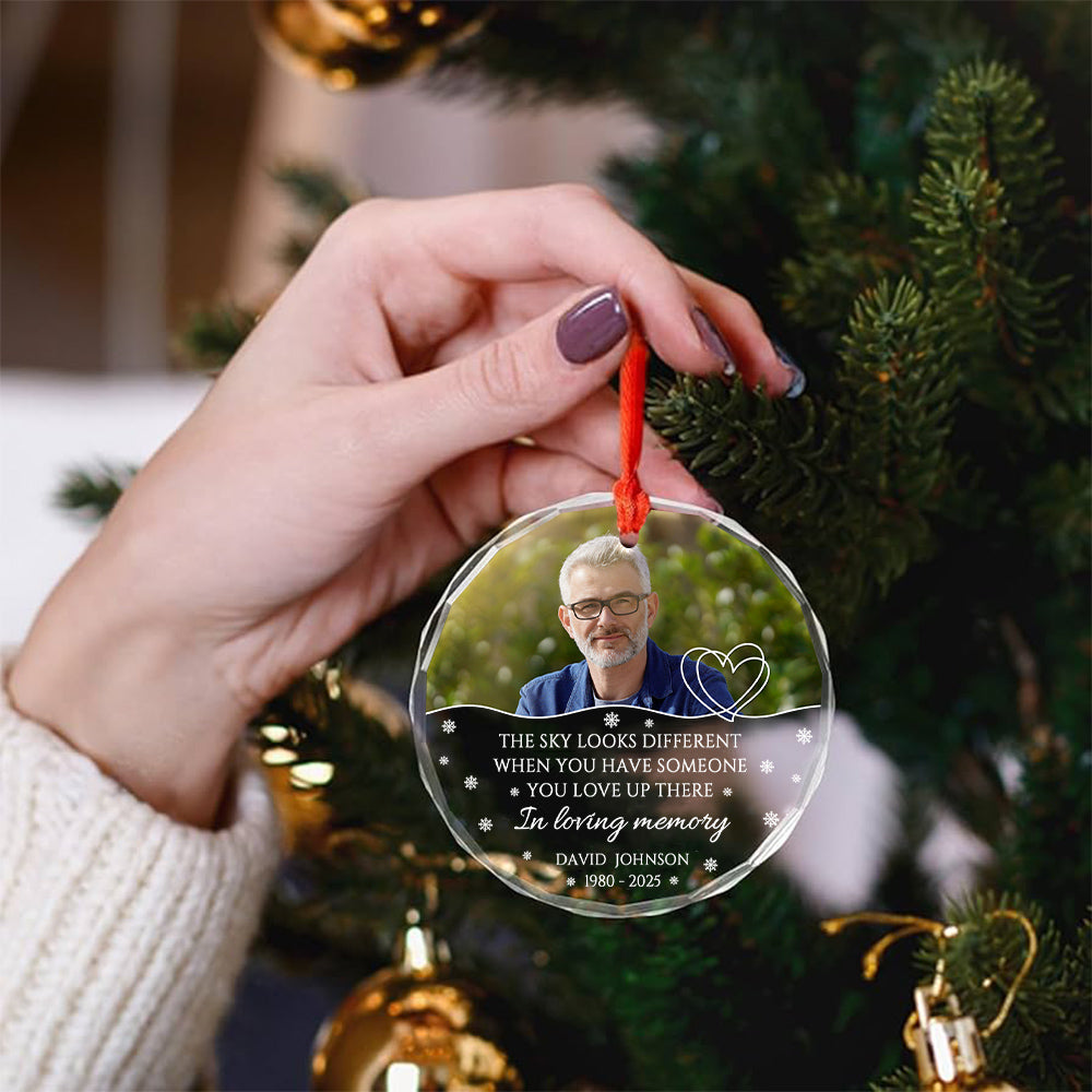 Sympathy Gifts, Memorial Ornament, The Sky Looks Different When You Have Someone You Love Up There Circle Glass Ornament For Loss Of Mom Dad, Xmas Tree Decoration, Funeral Gifts