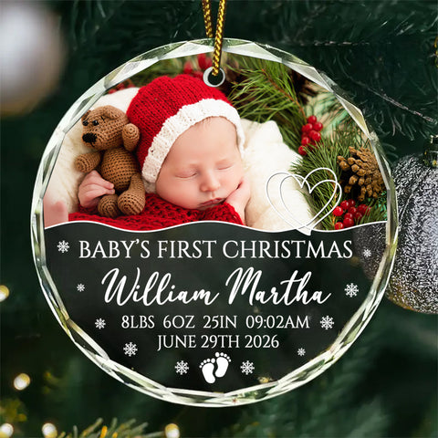 Family Gifts, Baby's First Christmas Circle Glass Ornament, Newborn Holiday Decoration, Newborn Keepsake, Custom Holiday Glass Tree Ornament, Gifts For New Siblings Baby Children