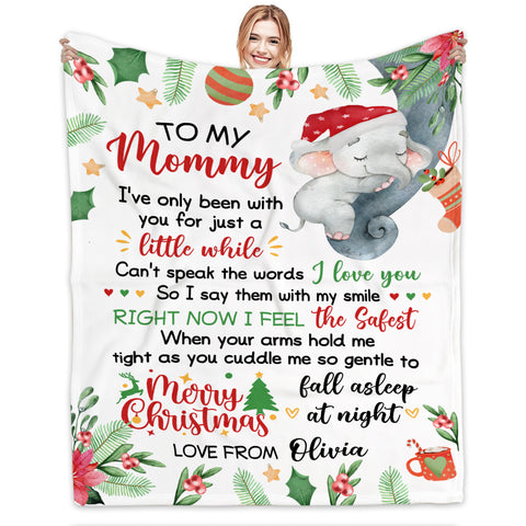 Personalized Blanket For New Mom From Newborn Baby Family Cute Elephant Sleeping I've Only Been With You Xmas Decorations Custom Name Pregnancy Gifts Fleece Sherpa Blanket For Christmas
