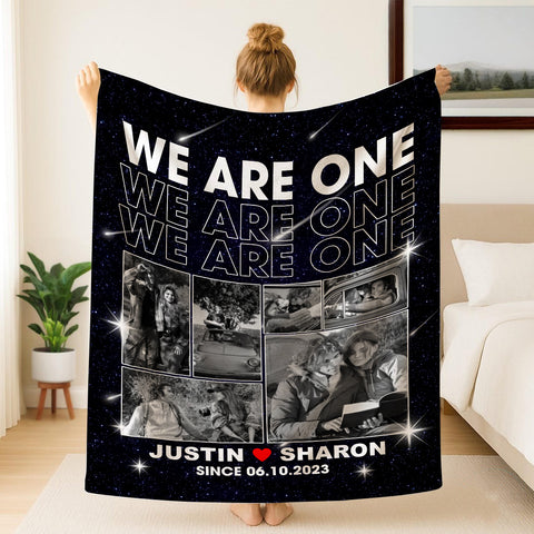 We Are One Personalized Photo Custom Names And Since Date, Soft Blanket With Picture, Relationship Memory Gifts For Him Her, Custom Fleece Sherpa Blanket, Gifts For Valentine