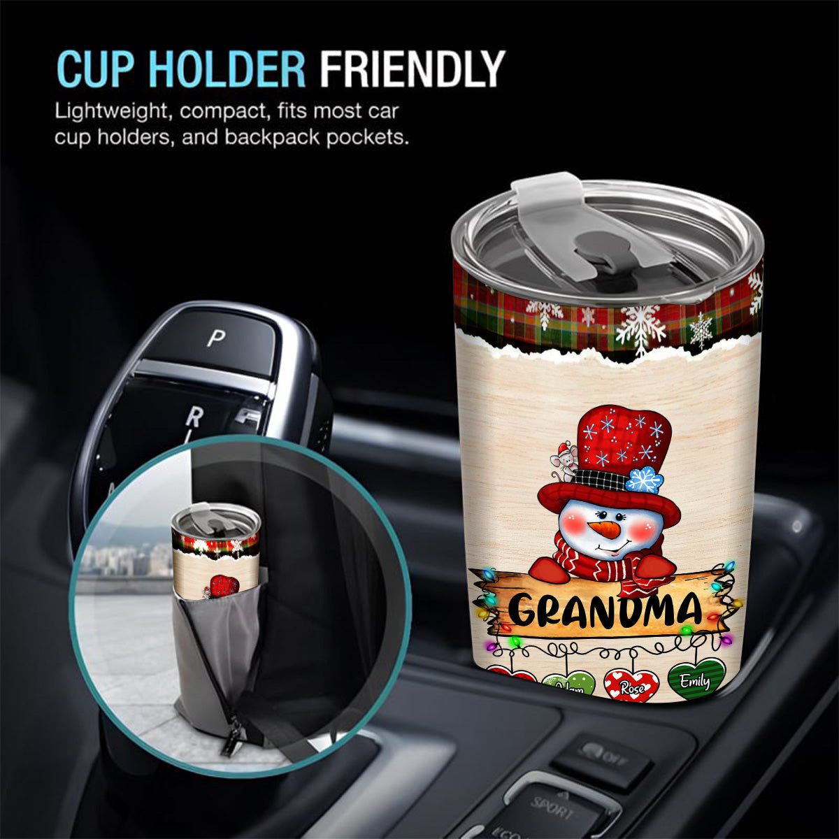 Custom Grandma Tumbler, Christmas String Lights Grandchildren Name, Winter Drinkware Cup, Personalised Grandma Xmas Stainless Steel Cup, Personalized Tumbler, Gifts For Nana Grandmother