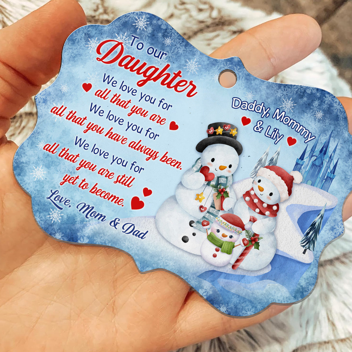 Daughter Gifts, Love You For All That You Are Snowflakes Medallion Aluminum Ornament, Personalized Christmas Ornament, Gifts For Girls From Mom Dad, Xmas Tree Decor