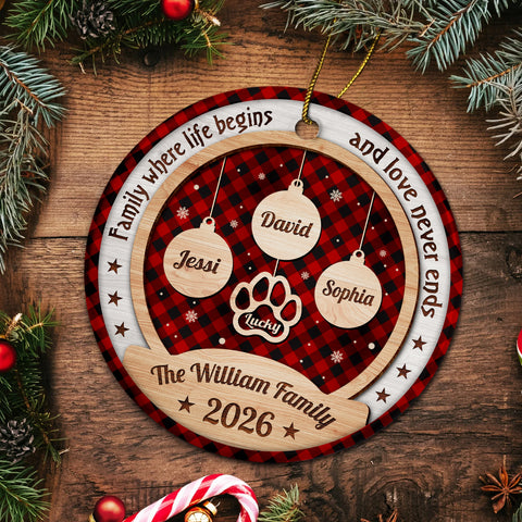 Personalized Ornament For Parents Grandparents From Kids Grandkids Family Gifts Family Life Begins And Love Never Bauble With Names Snowflake, Pet Paw Print, Holiday Tree Decoration