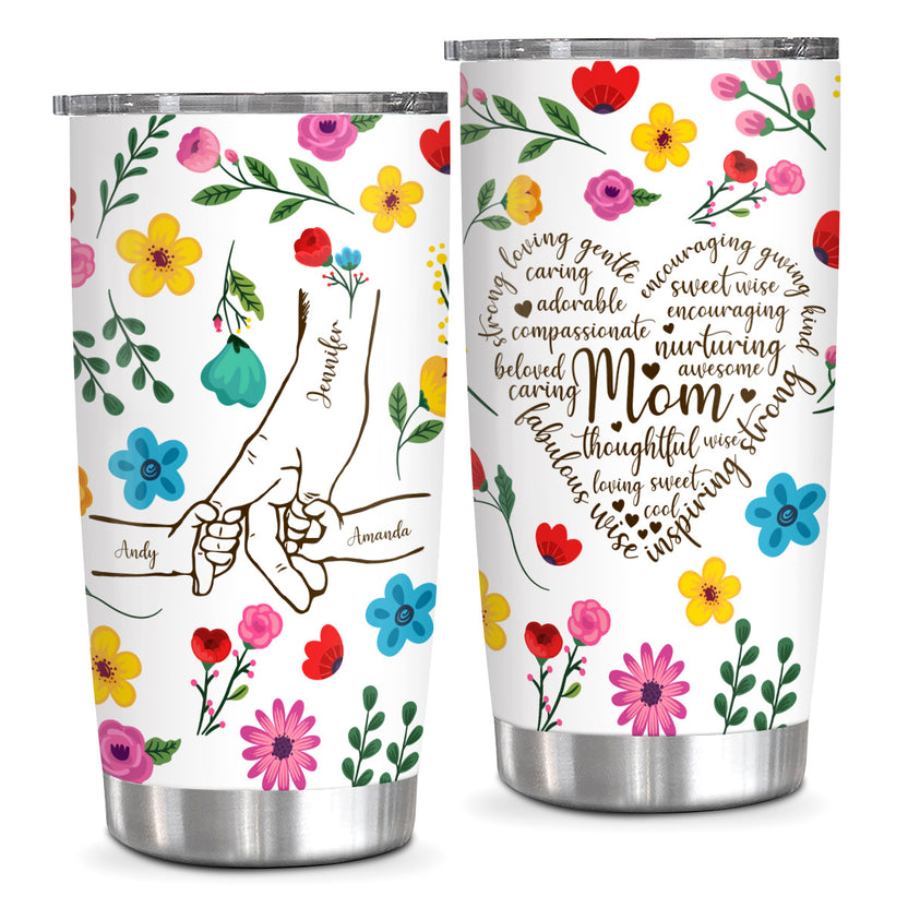 Gifts Ideas For Mother, Mom Thoughtful Awesome Sweet Love Holding Mom's Hand Flower Tumbler 20oz Travel Cup For Mothers Day