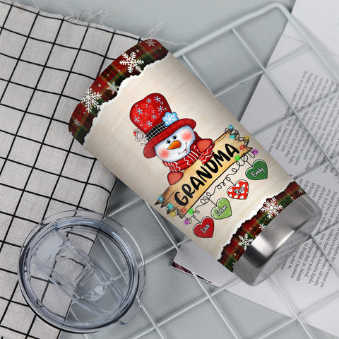 Custom Grandma Tumbler, Christmas String Lights Grandchildren Name, Winter Drinkware Cup, Personalised Grandma Xmas Stainless Steel Cup, Personalized Tumbler, Gifts For Nana Grandmother