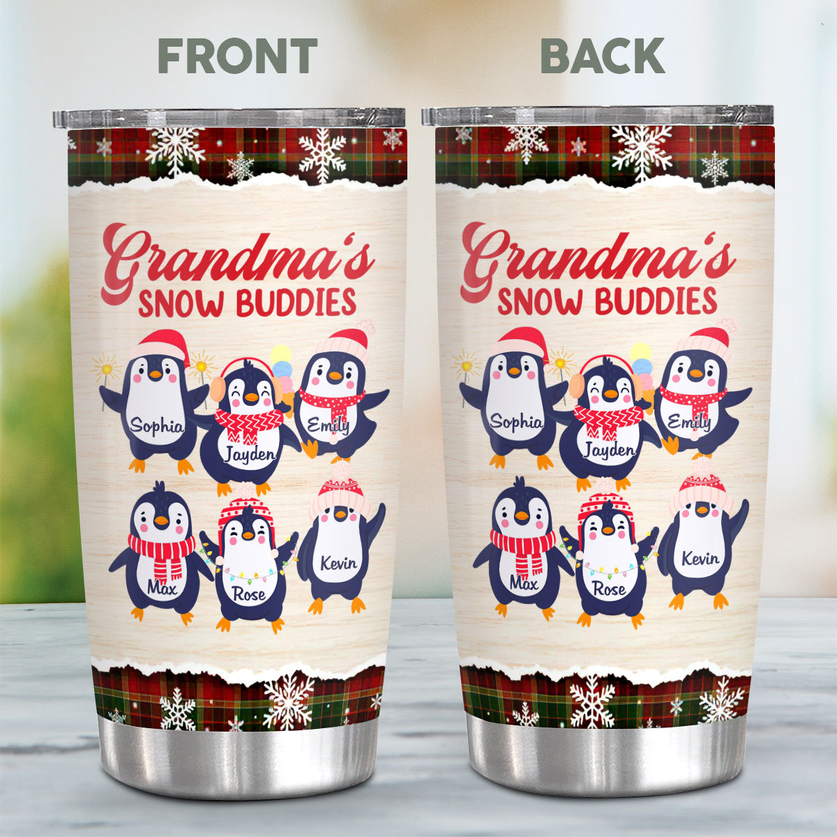 Christmas Penguin, Grandmas Buddies Insulated Tumbler, Stainless Steel Beverage Cup, Penguin Xmas Cup, Custom Grandkids Drinkware, Personalized Tumbler, Gifts For Nana From Grandkids