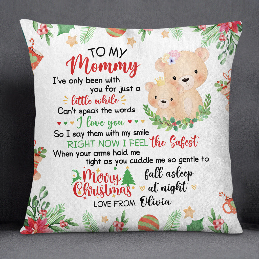 Personalized Square Pillow For New Mom From Family Pregnancy Gifts I've Only Been With You Xmas Decor Cute Bear Mommy And Baby Custom Name Double Sided Sofa Couch Cushion On Christmas