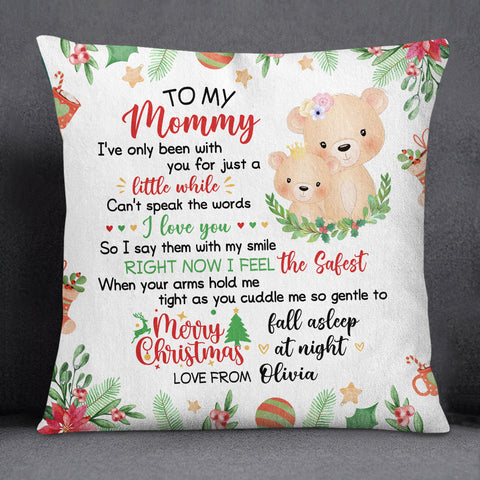 Personalized Square Pillow For New Mom From Family Pregnancy Gifts I've Only Been With You Xmas Decor Cute Bear Mommy And Baby Custom Name Double Sided Sofa Couch Cushion On Christmas