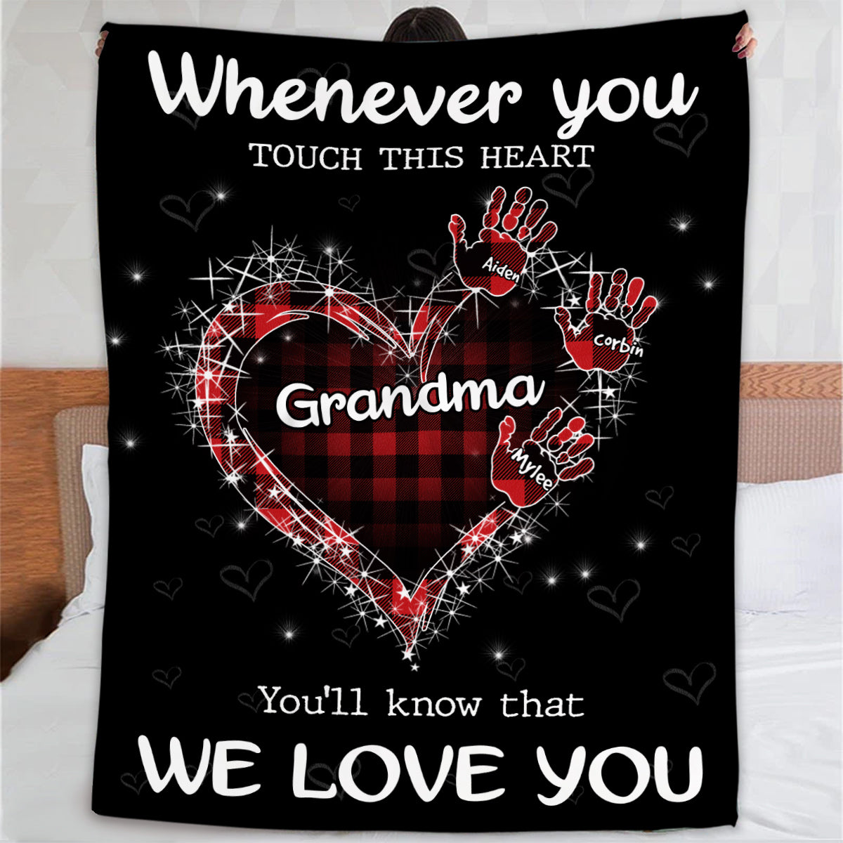 Grandma Gifts, Whenever You Touch This Heart Handprints, Personalized Blanket, Gifts For Grandma From Grandson, Custom Fleece Sherpa Blanket, Gifts For Christmas Xmas Birthday