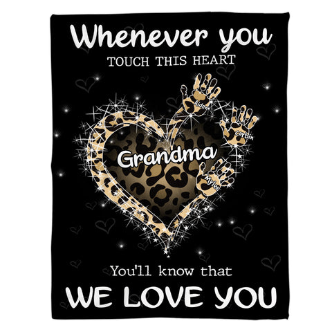 Grandma Gifts, Whenever You Touch This Heart Handprints, Personalized Blanket, Gifts For Grammy From Grandson, Custom Fleece Sherpa Blanket, Gifts For Christmas