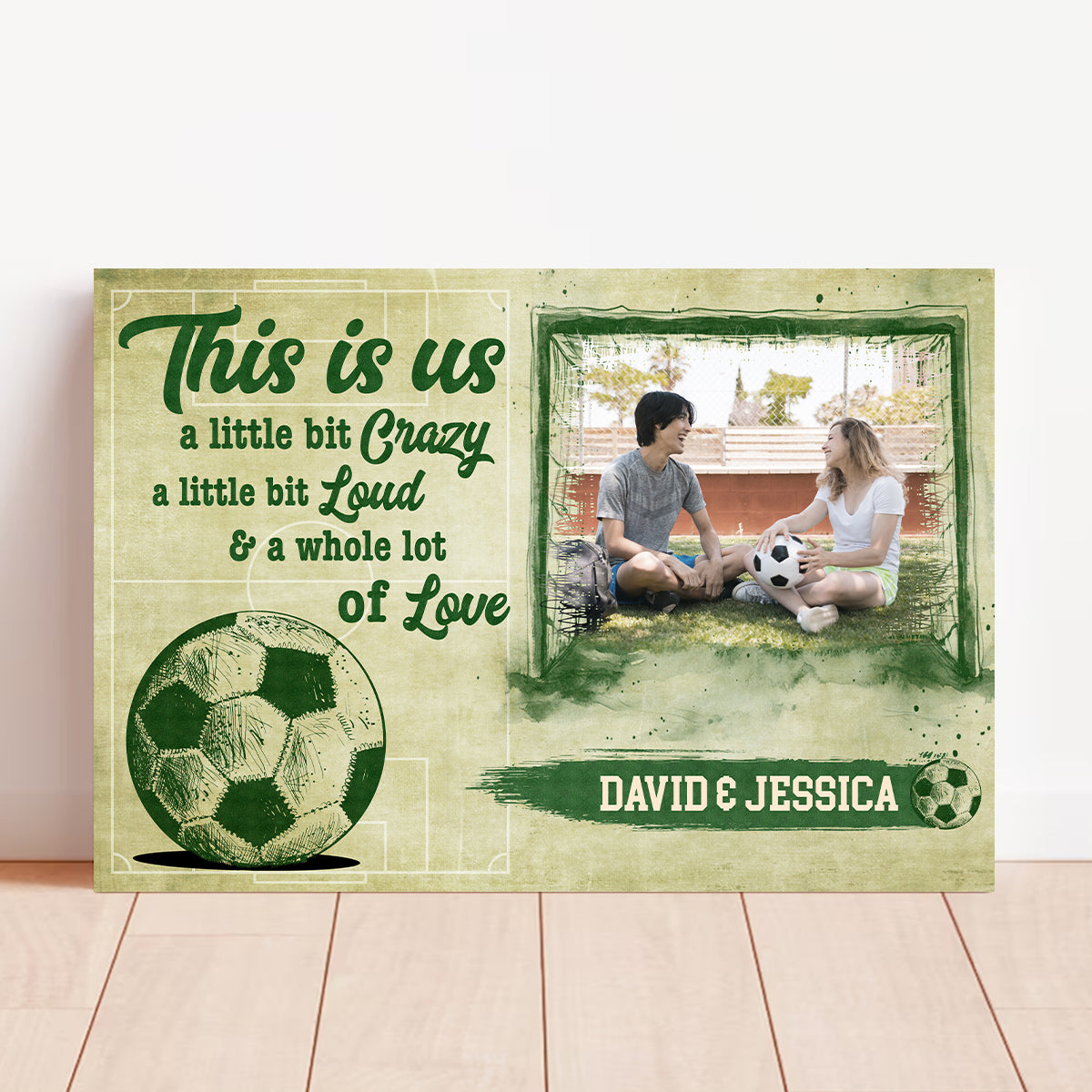 Personalized Name Soccer Couple Poster Canvas Print, A Little Bit Loud & A Whole Lot Of Love Quote, Sports Theme Wall Art, Personalized Canvas Wall Art, Gifts For Him Her Couple Love