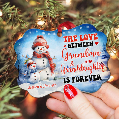 Grandma Gifts, Cute Xmas Winter The Love Between Grandma & Granddaughter Is Forever, Aluminum Ornament For Grandmother Women