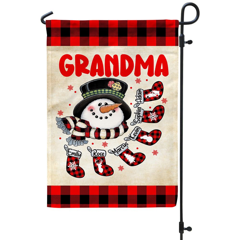 Grandma House Flag, Custom Christmas Grandkids Names Banner, Plaid Stockings Winter Outdoor Decor, Holiday Yard Decor, Grandma Christmas Garden Banner,  Gifts For Nana From Grandkids