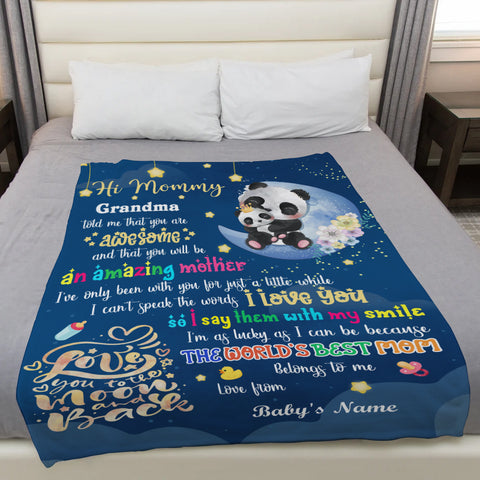 Mom To Be Gifts, Hi Mommy Grandma Told Me That Panda, 1st Mother's Day Blanket, Cute Baby Panda Blanket, Custom Newborn Swaddle, Infant Bedding Keepsake, Warm Flannel