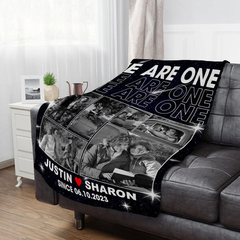 We Are One Personalized Photo Custom Names And Since Date, Soft Blanket With Picture, Relationship Memory Gifts For Him Her, Custom Fleece Sherpa Blanket, Gifts For Valentine