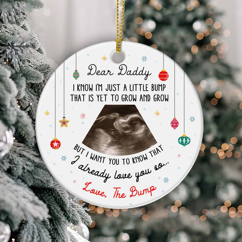Dear Daddy Ultrasound Ornament, Love The Bump Gift Personalized Sonogram Christmas Ornament, Pregnancy Reveal For Dad, New Dad Xmas Keepsake