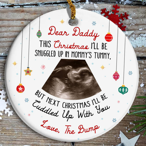 Dear Daddy Ultrasound Ornament, Snuggled In Mommy’s Tummy Poem, Love The Bump Christmas Reveal, Personalized Sonogram Keepsake Gift