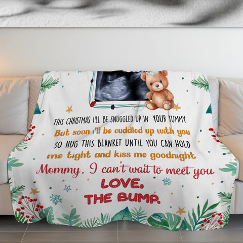 New Mom Gifts Ideas, Mommy I Can't Wait To Meet You Bear With Sonogram Photo, Personalized Blanket, Gifts For Mommy First Mom, Fleece Sherpa, Mom To Be Blanket, Gifts For Christmas