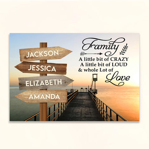 Family Gifts, Ocean Dock Family A Little Bit Of Crazy A Little Of Loud And Whole Lot Of Love Canvas Wall Art Gifts For Mom Dad, Poster Prints Home Decor, Family Wall Art, Gifts For Xmas