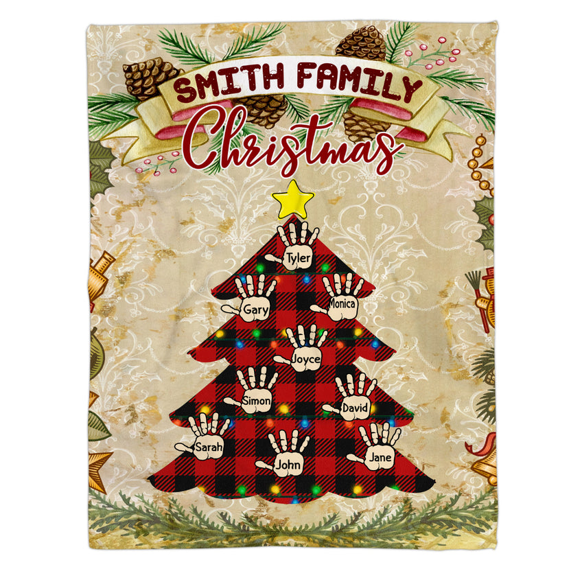 Personalized Family Blanket For Parents Grandparents From Kids Grandkids Gifts For Family Family Christmas Tree With Handprints Custom Names Fleece Sherpa Blanket For Birthday