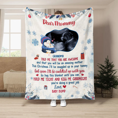 New Parents Gifts, Grandma Told Me That You Are Awesome Ultrasound Photo, Personalized Blanket, Gifts For Mommy Mom To Be, Fleece Sherpa, Expecting Mom Blanket, Gifts For Christmas