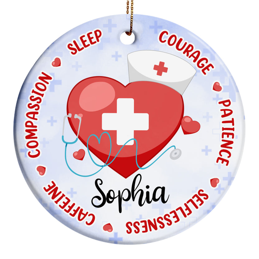Personalized Nurse Ceramic Ornaments For Christmas Tree, Compassion, Sleep, Courage, Patience, Selflessness, Christmas Ornament For Women Men, Xmas Tree Hanging, Nurse Graduation Gifts
