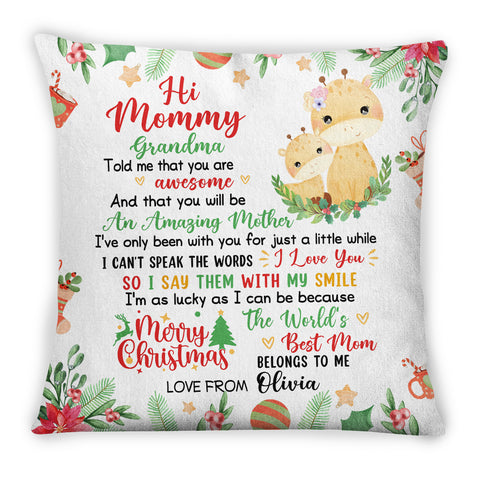 Personalized Square Pillow For New Mom From Family Pregnancy Gifts Grandma Told Me That You Are Awesome Merry Christmas Giraffe Custom Name Double Sided Sofa Couch Cushion On Christmas