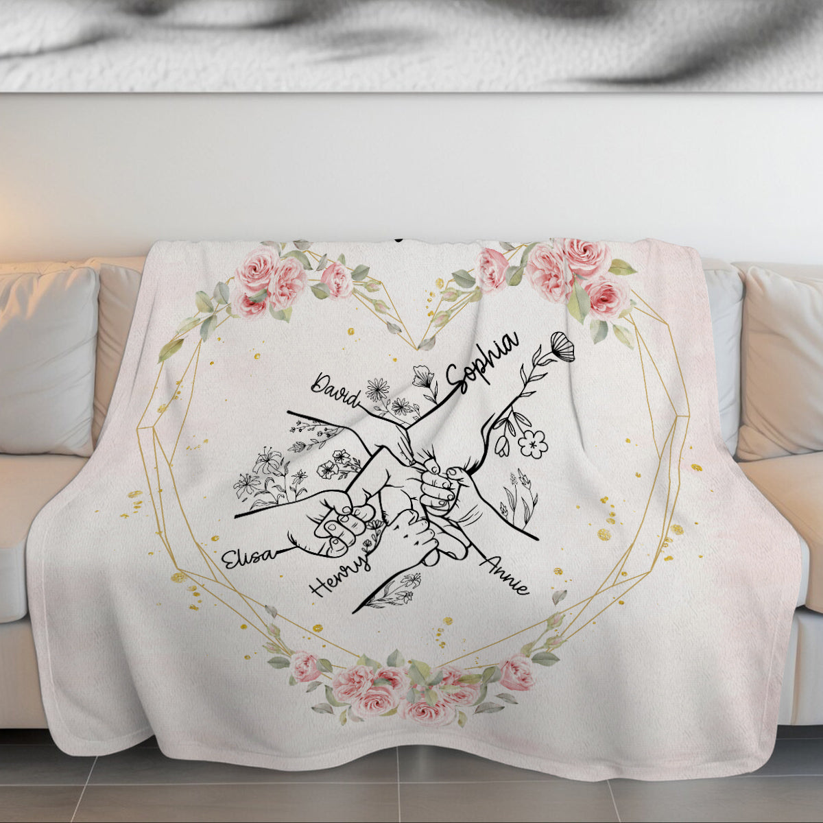 Grandma Gifts, Grandma Ever Hand In Hand Flowers Funny, Personalized Blanket, Gifts For Grandma Nana From Grandkids, Custom Fleece Sherpa Blanket, Gifts For Birthday Mother's Day