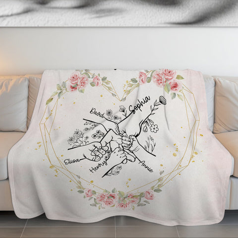 Grandma Gifts, Grandma Ever Hand In Hand Flowers Funny, Personalized Blanket, Gifts For Grandma Nana From Grandkids, Custom Fleece Sherpa Blanket, Gifts For Birthday Mother's Day