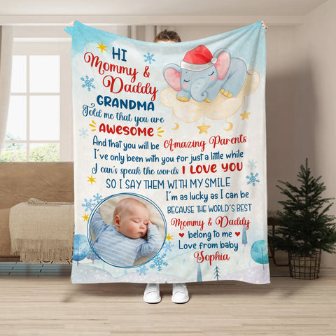 New Parents Gifts, I've Only Been With You For Just A While Elephant Cute Baby Picture, Personalized Blanket, Gifts For New Parents, Fleece Sherpa Blanket, New Parents Blanket For Xmas