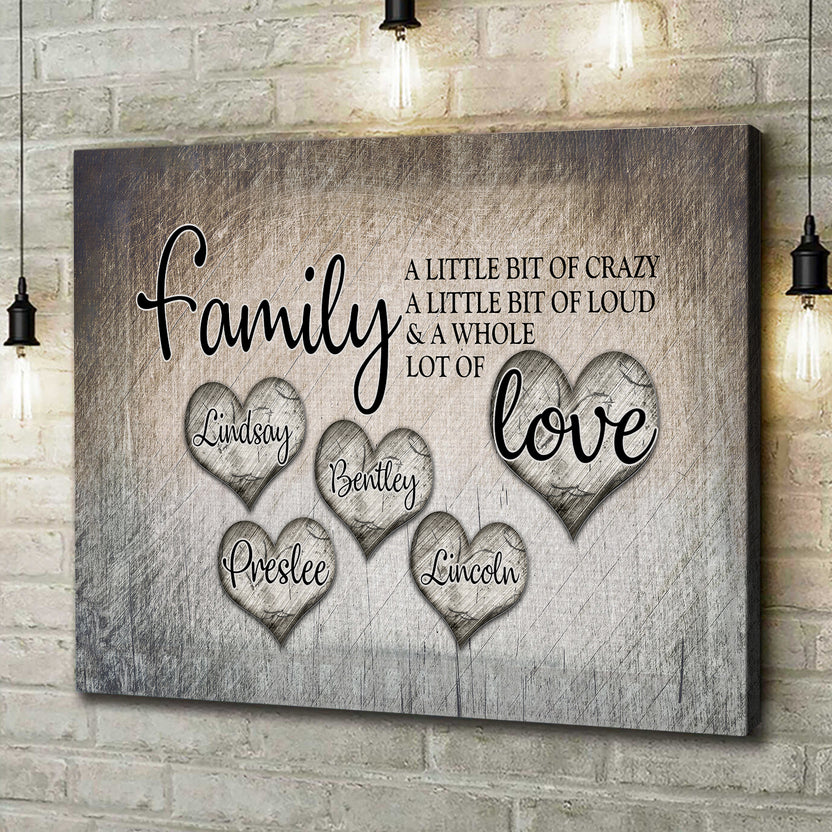 Personalized Canvas Wall Art For Mom Dad From Children Family A Little Bit Of Crazy Vintage Heart Custom Multi Name Poster Prints Home Decor Gifts For Family For Mom Dad On Birthday