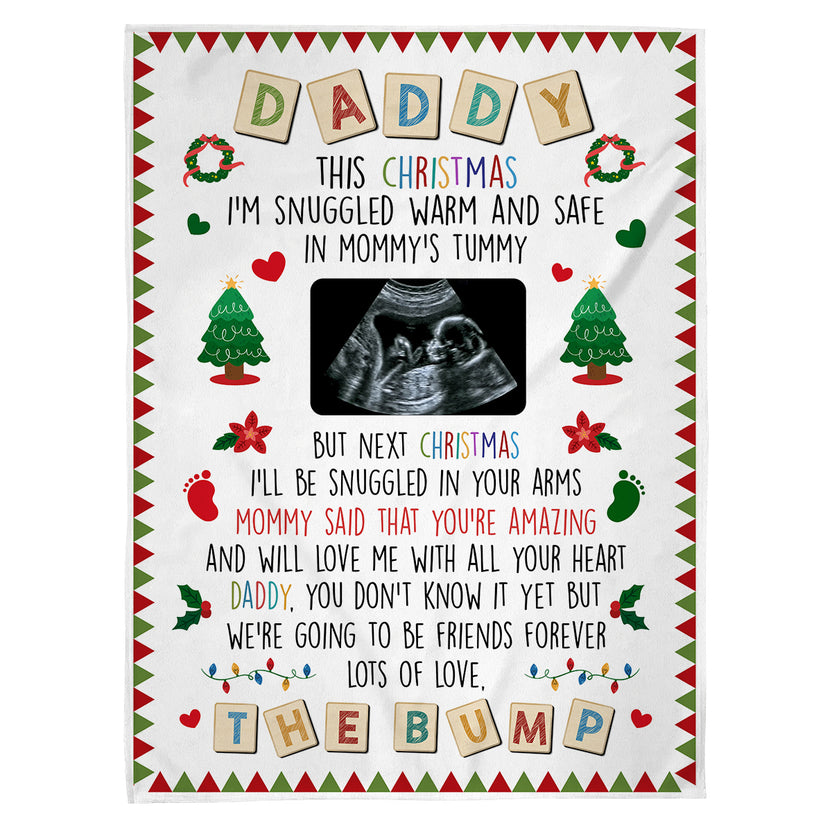New Dad Gifts, This Christmas I'm Snuggled Warm And Safe In Mommy's Tummy Baby Ultrasound Blanket, Gifts For New Daddy, Fleece Sherpa, New Dad Blanket, Gifts For Christmas Xmas
