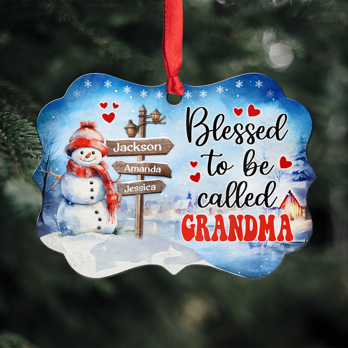 Grandma Gifts, Blessed To Be Called Grandma Cute Xmas Winter Street Sign, Personalized Christmas Ornament, Gifts For Nanny From Grandkids, Xmas Tree Decor Medallion Aluminum Ornament