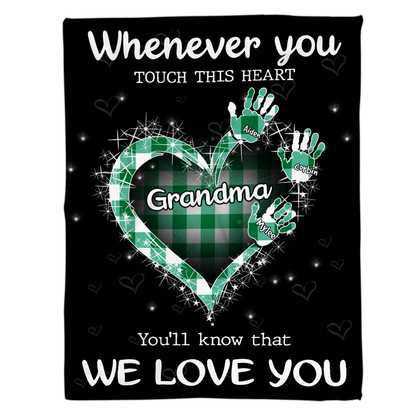 Unique Gifts For Grandma, Whenever You Touch This Heart Handprints, Personalized Blanket, Gifts For Memaw From Grandchild, Custom Fleece Sherpa Blanket, Gifts For Christmas