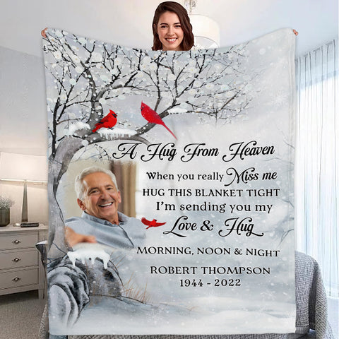 Sympathy Gifts, Personalized Memorial Blanket With Photo, I Am Sending You My Love And Hug Memorial Tree Red Birds, Loss Of Dad Grandpa Blanket, Fleece Sherpa, Funeral Gifts