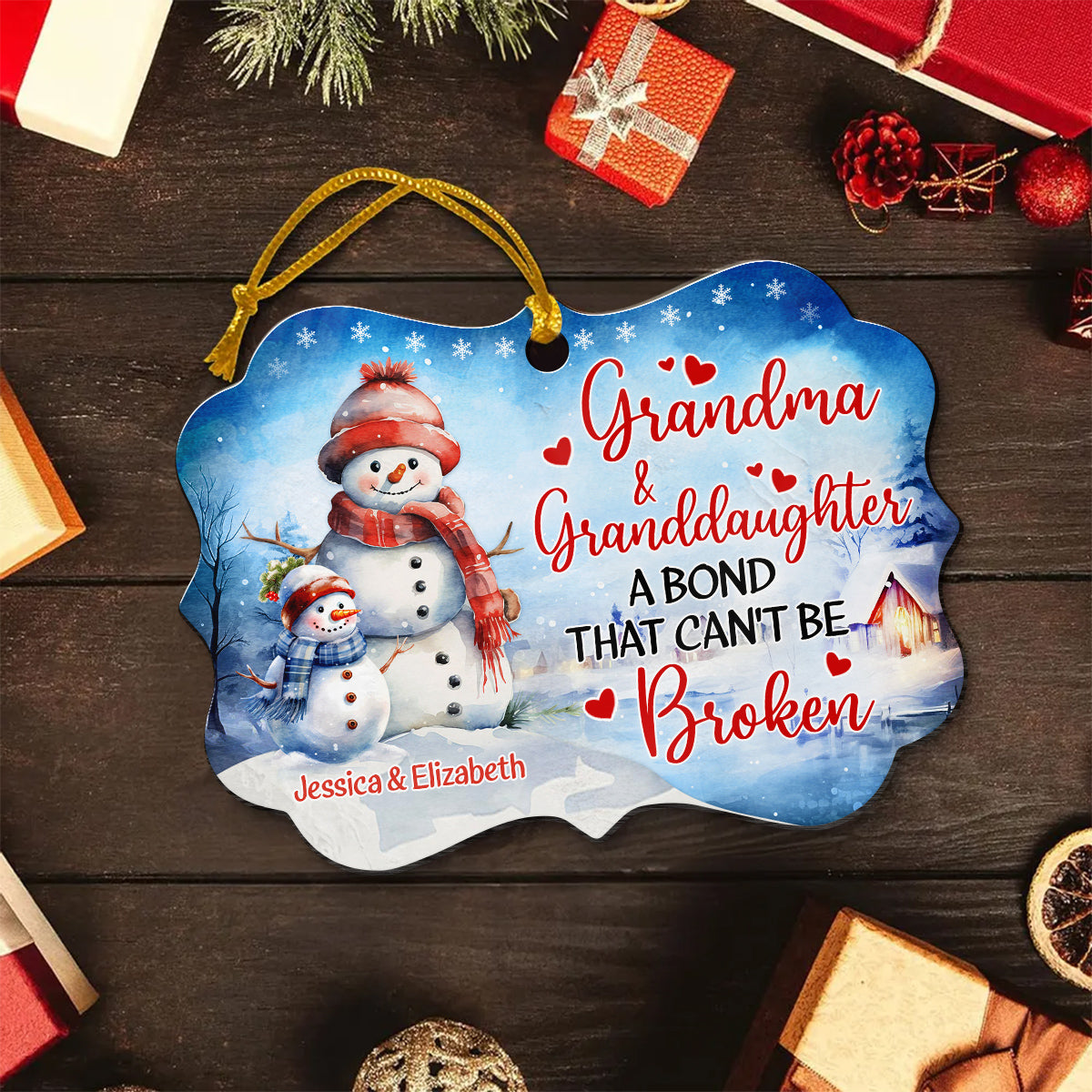 Grandma Gifts, Cute Grandma & Granddaughter A Bond That Can't Be Broken, Personalized Christmas Ornament, Gifts For Mimi From Grandkids, Xmas Tree Decoration Aluminum Ornament