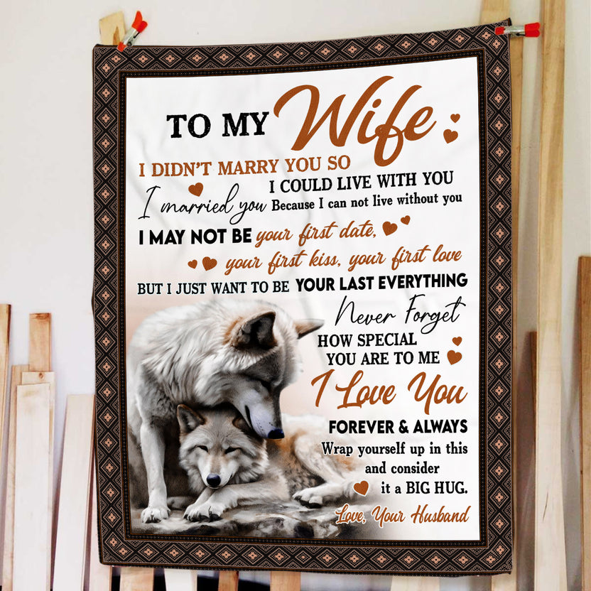 Gifts For Wife, Wolf Couple Love You Always, Personalized To Wife Blanket, Gifts For Wife Her Woman From Husband Family, Custom Fleece Sherpa Blanket, Gifts For Birthday Anniversary