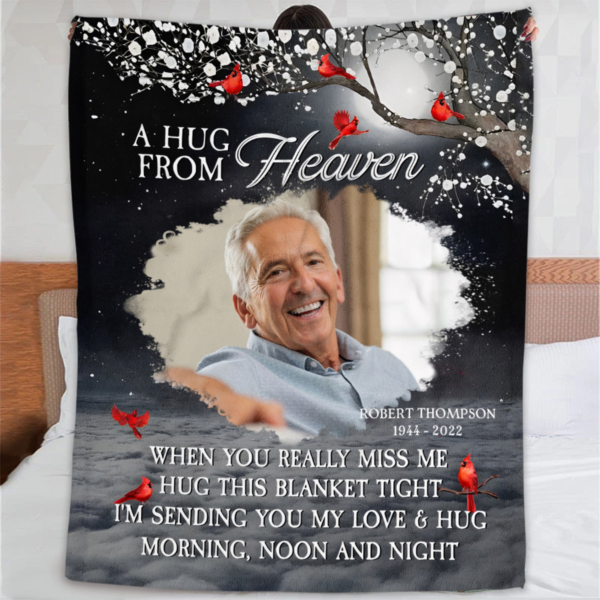 Bereavement Gifts, Personalized Memorial Blanket With Photo, A Hug From Heaven , Loss Of Mom Dad Blanket, Fleece Sherpa, Sympathy Gifts For Anniversary Birthday Memorial Day
