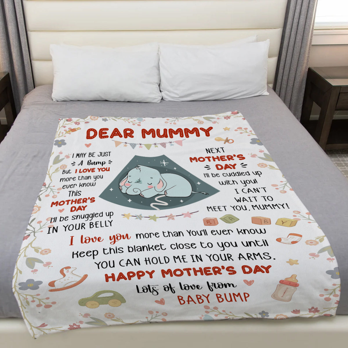 Mom To Be Gifts, Cute Baby Elephant Sleeping In Mommy's Belly Keep This Blanket Until Can Hold In Arms, Personalized Blanket, Gifts For New Mommy, Fleece Sherpa Mother's Day